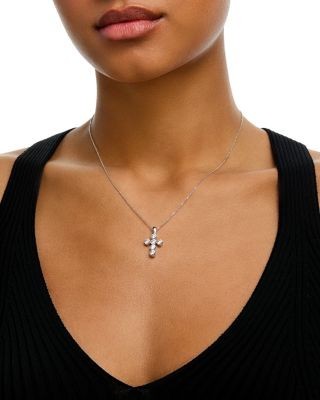 Bloomingdale's Fine Collection Luxe Collection Certified Lab Grown Diamond Cross Pendant Necklace in 14K White Gold, 2.0 tcw
