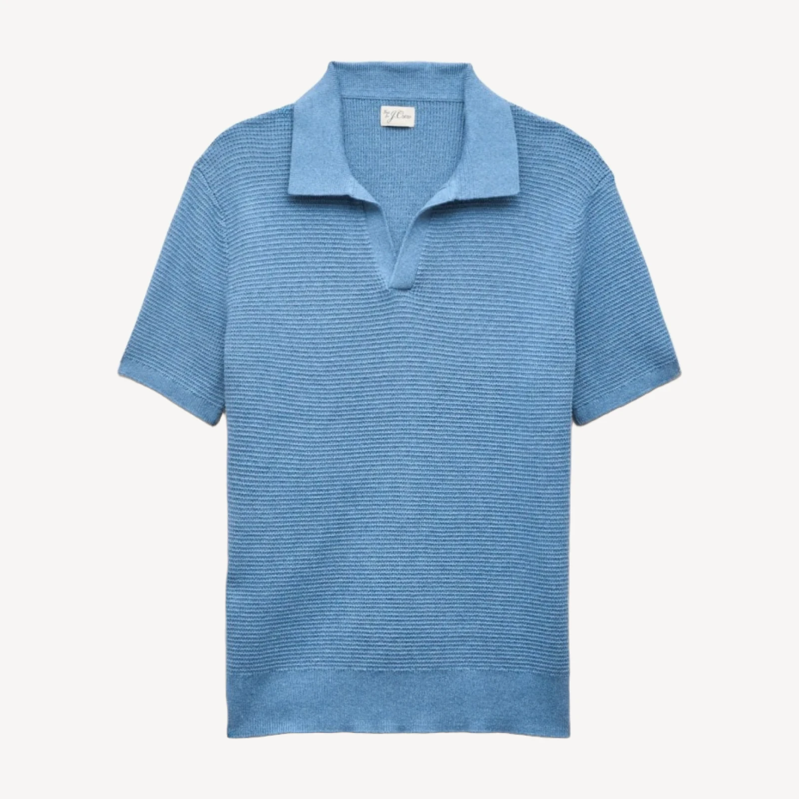 Short-sleeve cotton waffle-knit johnny-collar sweater-polo