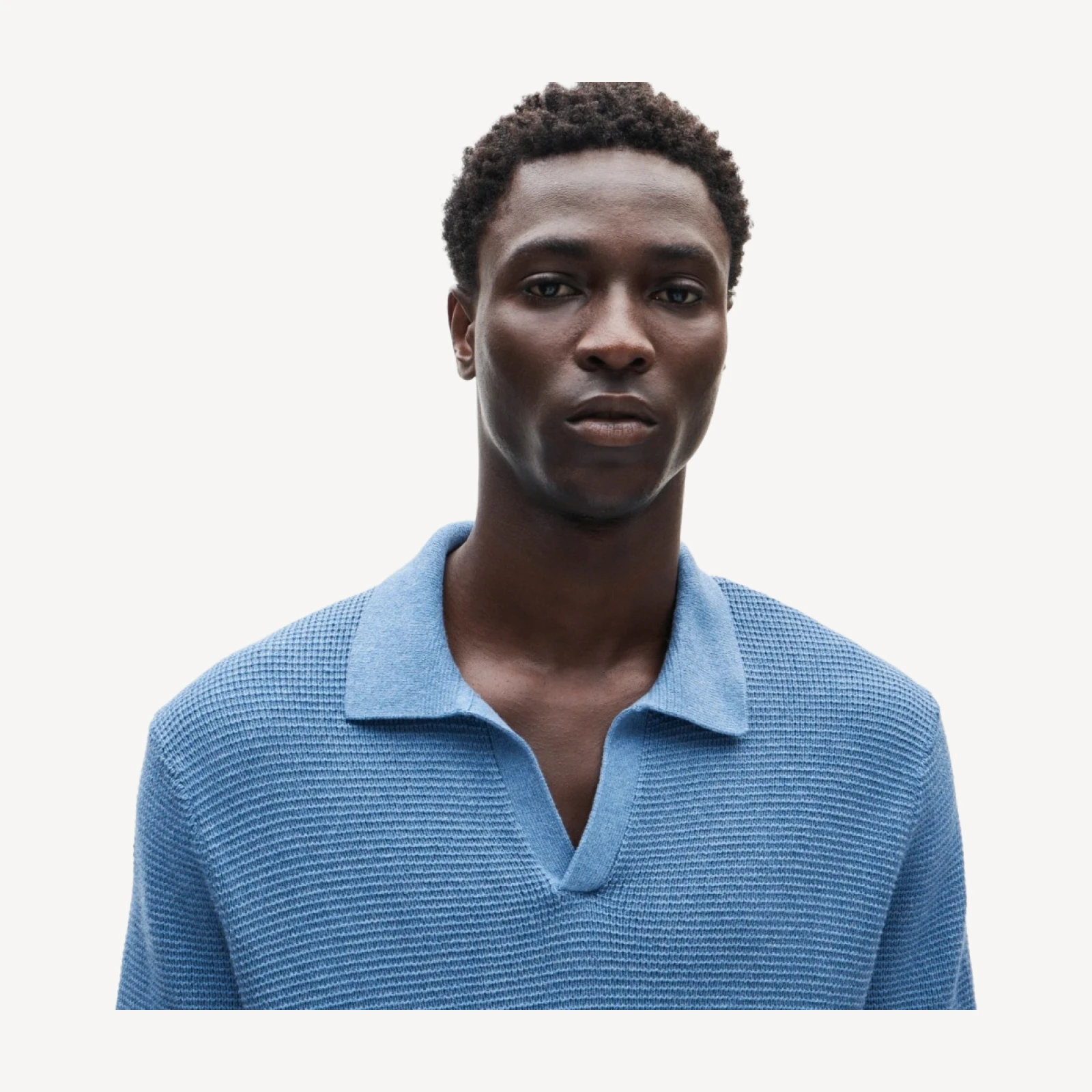 Short-sleeve cotton waffle-knit johnny-collar sweater-polo