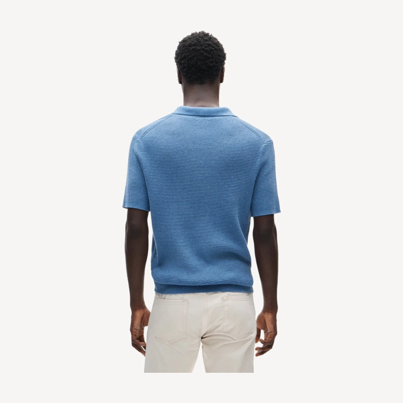 Short-sleeve cotton waffle-knit johnny-collar sweater-polo
