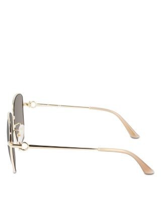 Ferragamo Metal Gancini Square Sunglasses, 60mm