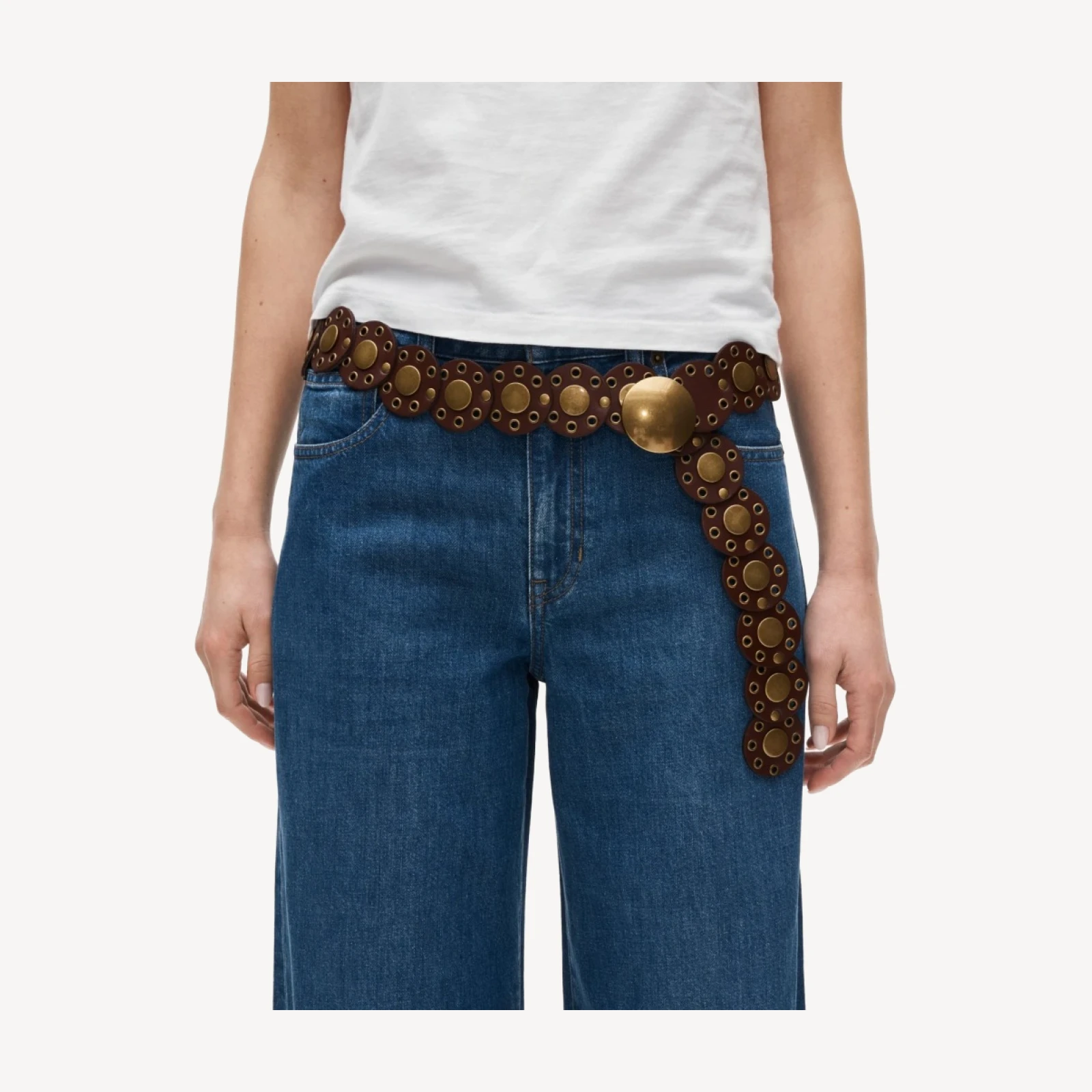 Western round belt in leather