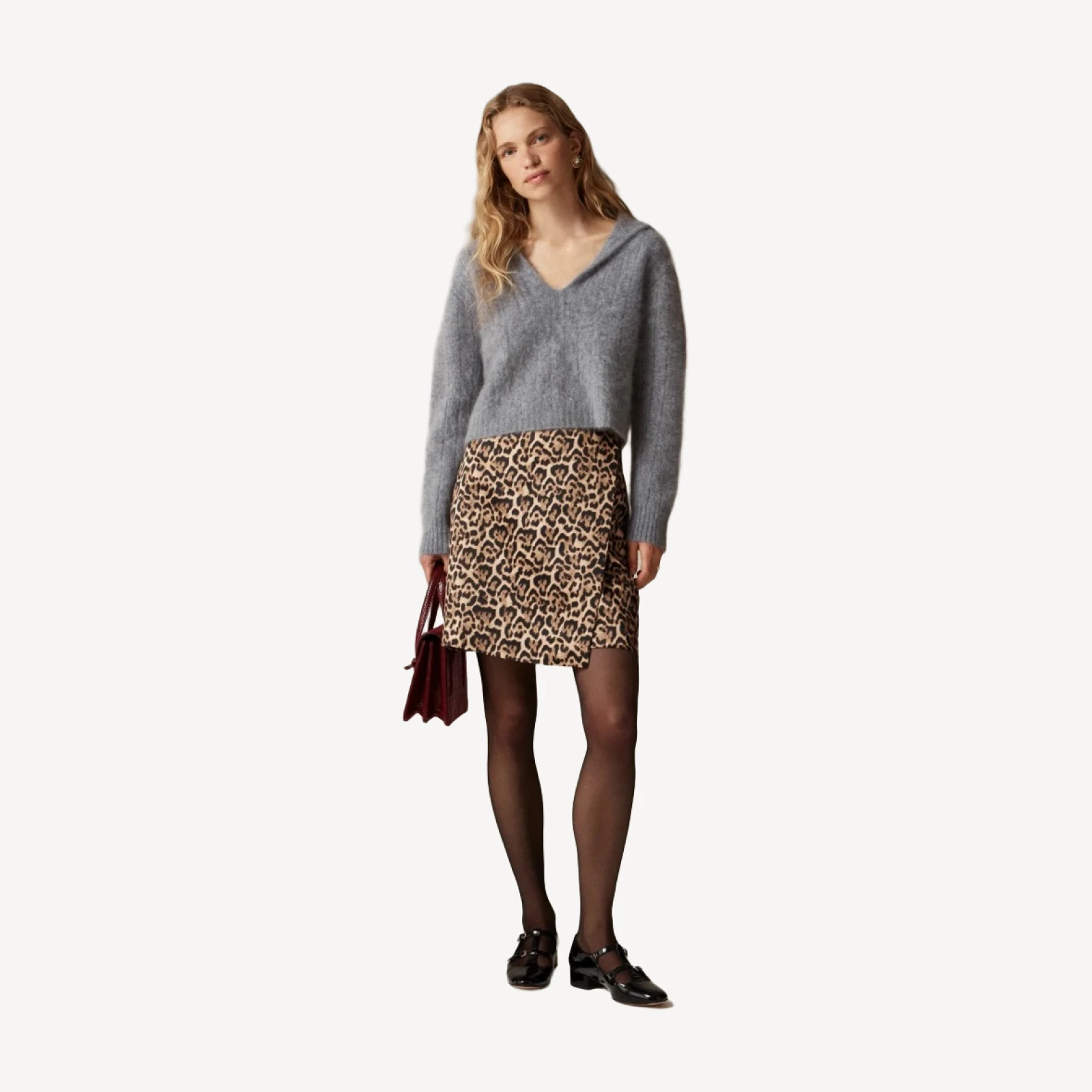Leopard-print wrap skirt in duchesse satin