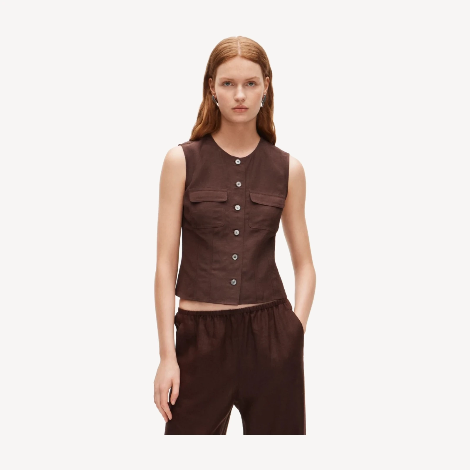 Utility button-up top in Gramercy linen blend
