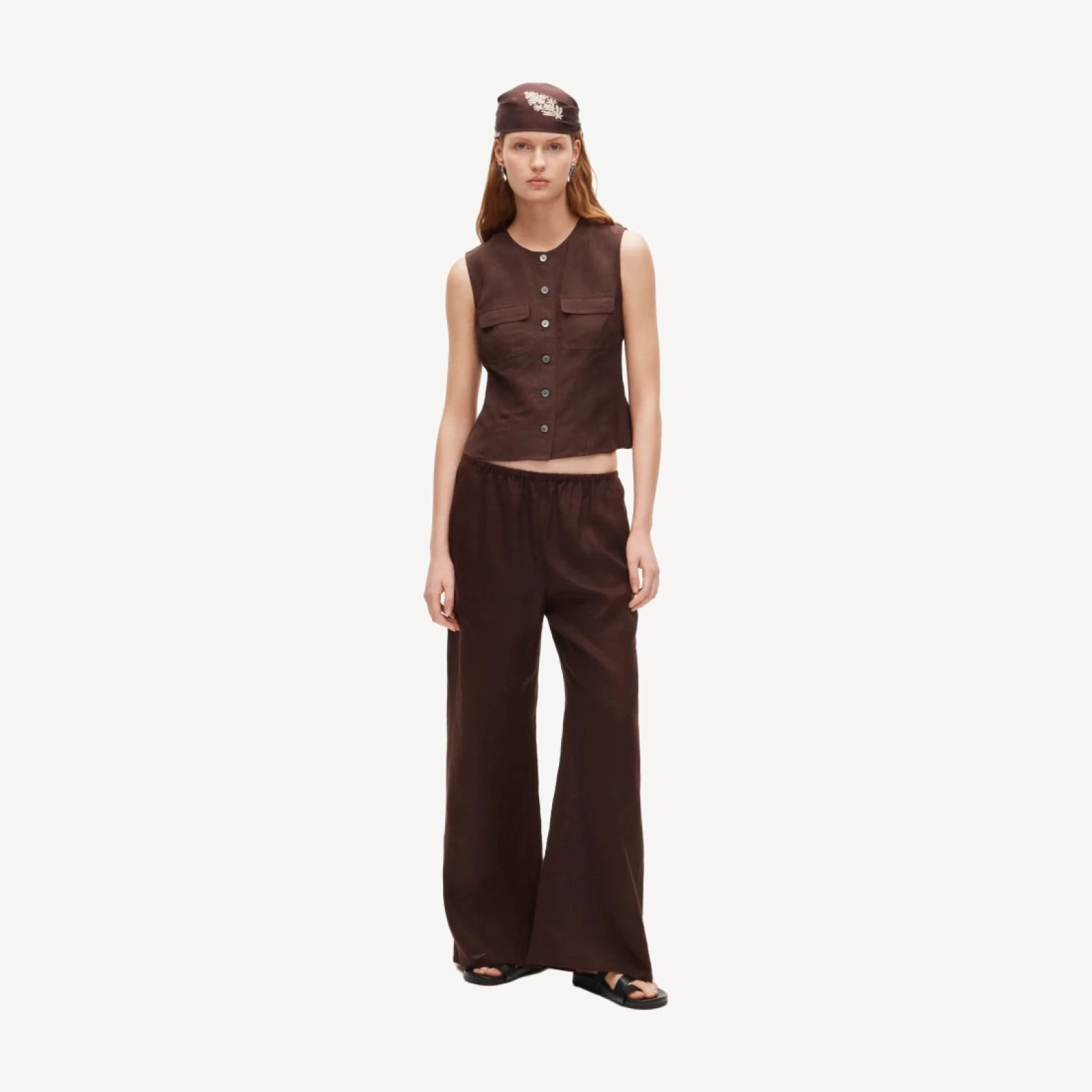 Utility button-up top in Gramercy linen blend
