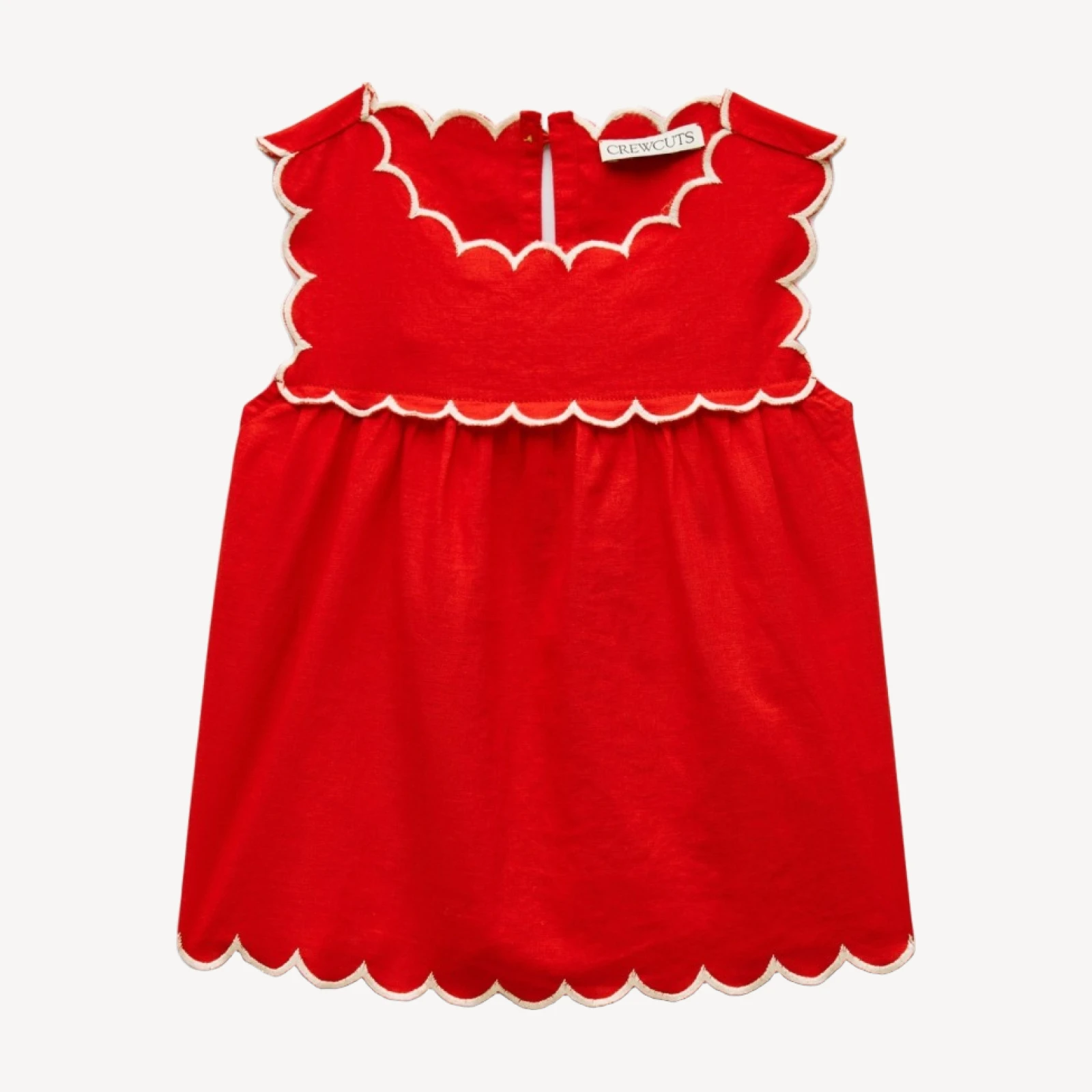 Girls' scallop-trim top in linen blend