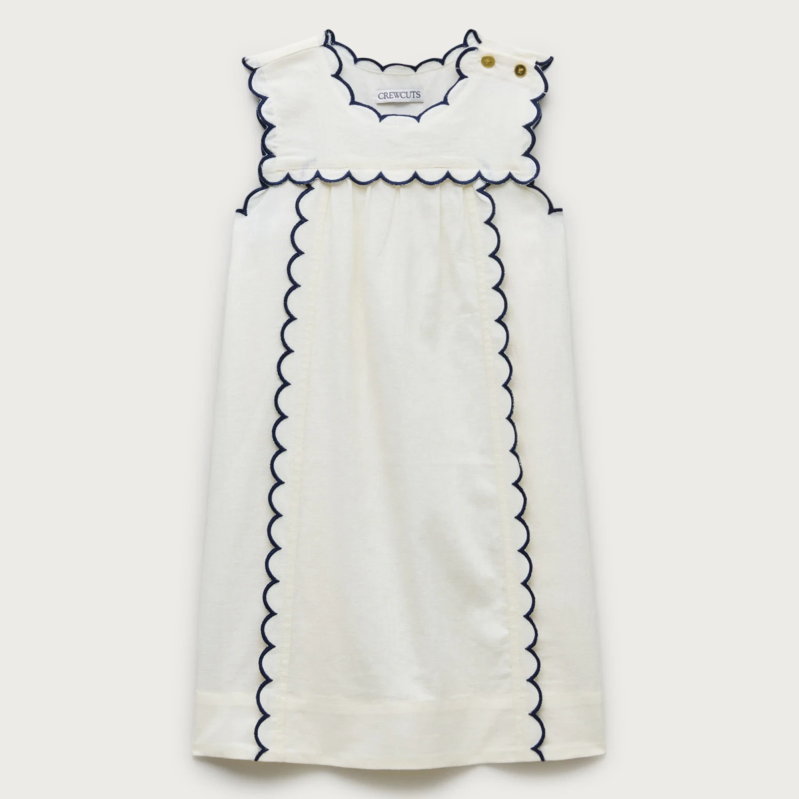 Girls' scallop-trim dress in linen blend