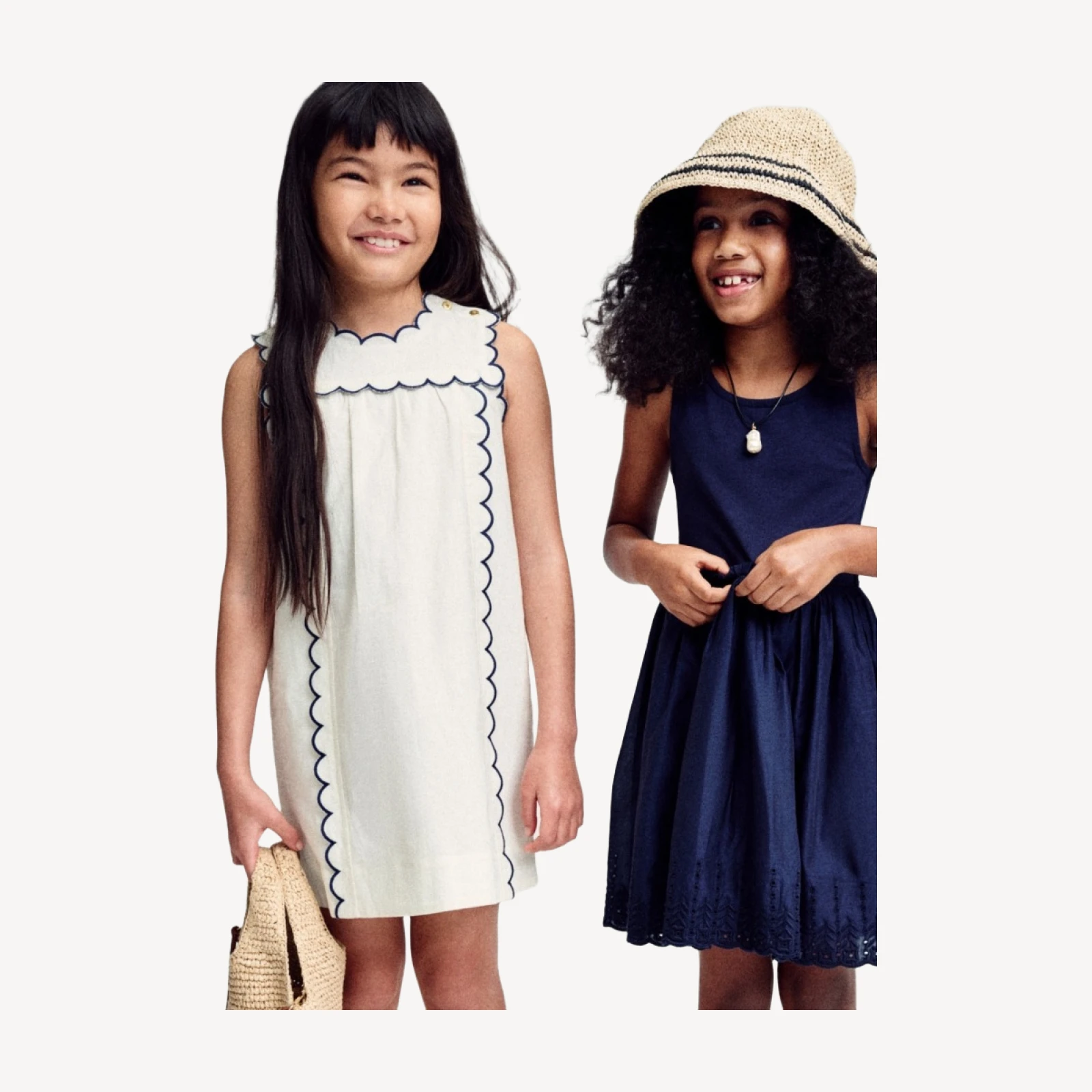 Girls' scallop-trim dress in linen blend