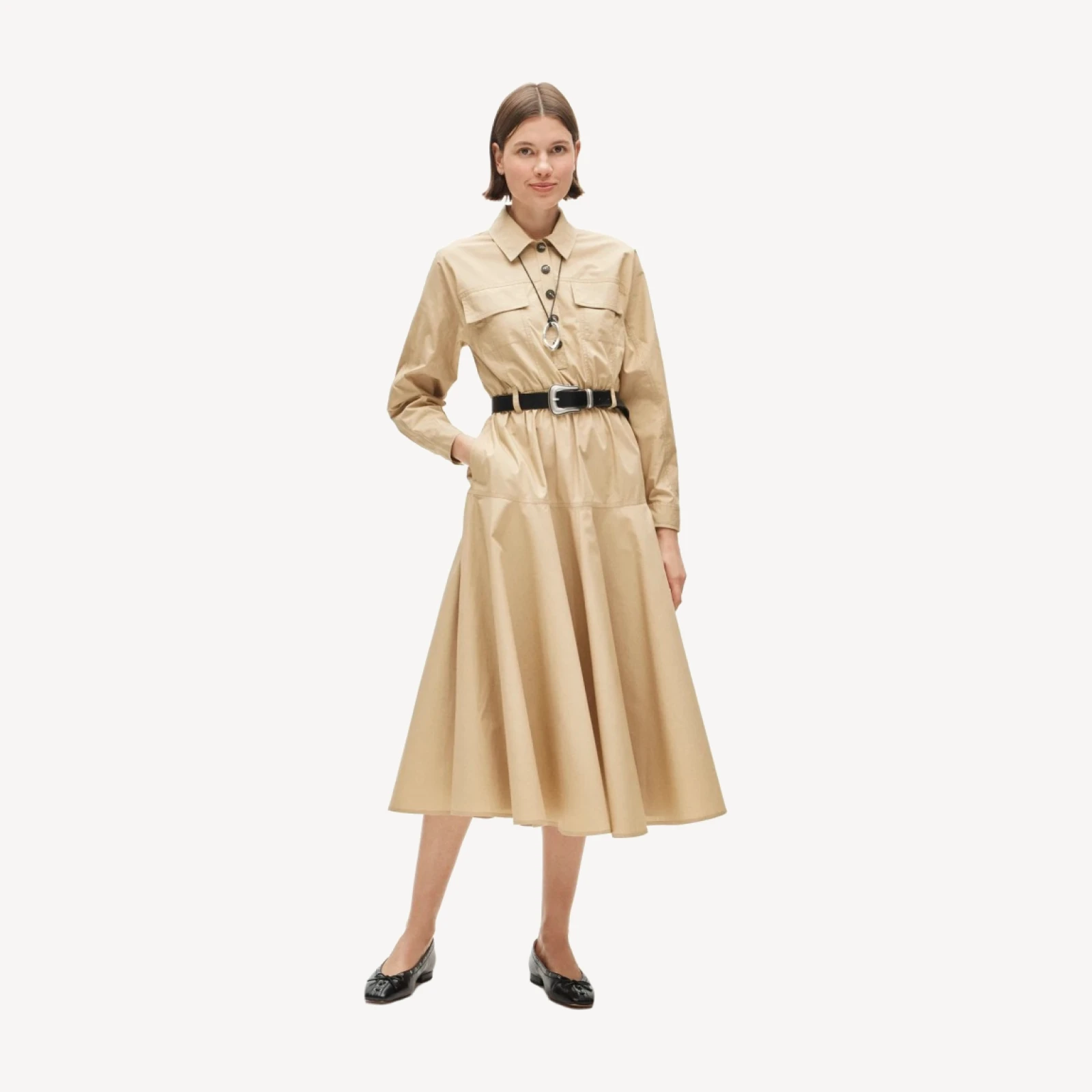 Trench shirt-dress in cotton poplin