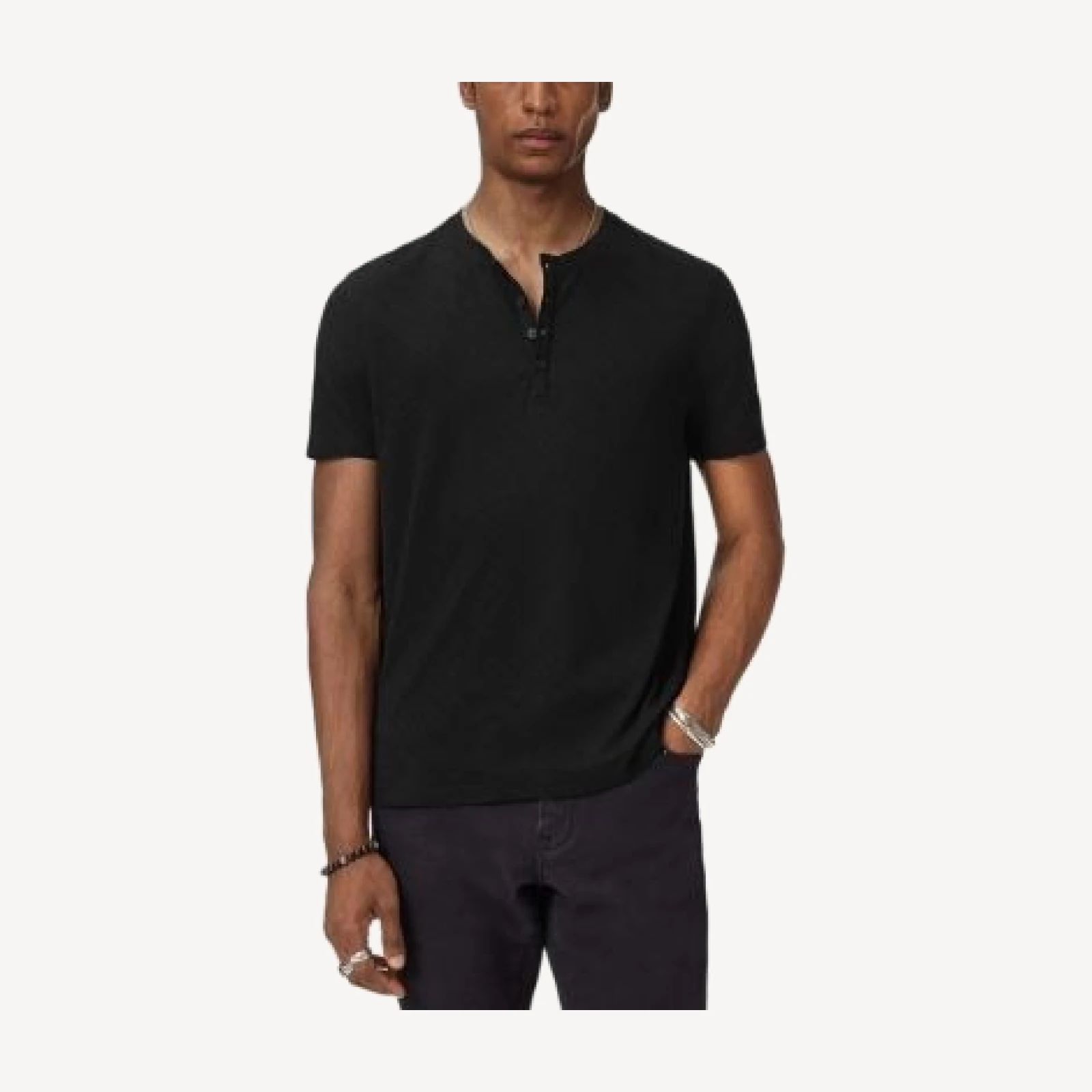 John Varvatos Elm Short Sleeve Textured Coverstitch Henley