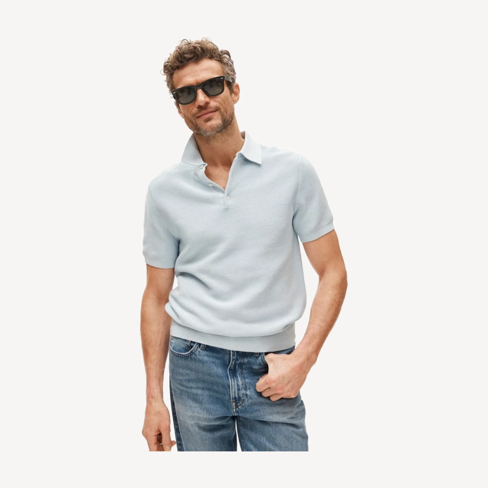 Short-sleeve sweater-polo in Pima cotton