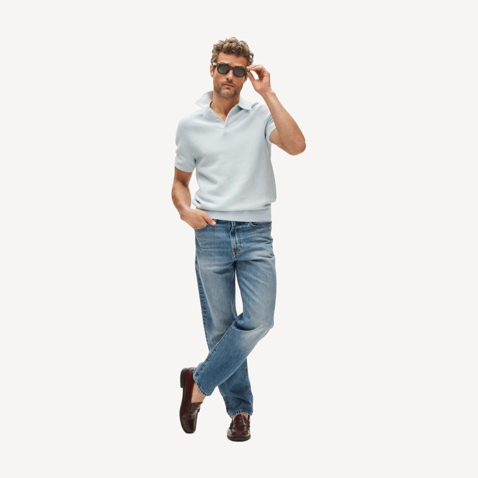 Short-sleeve sweater-polo in Pima cotton