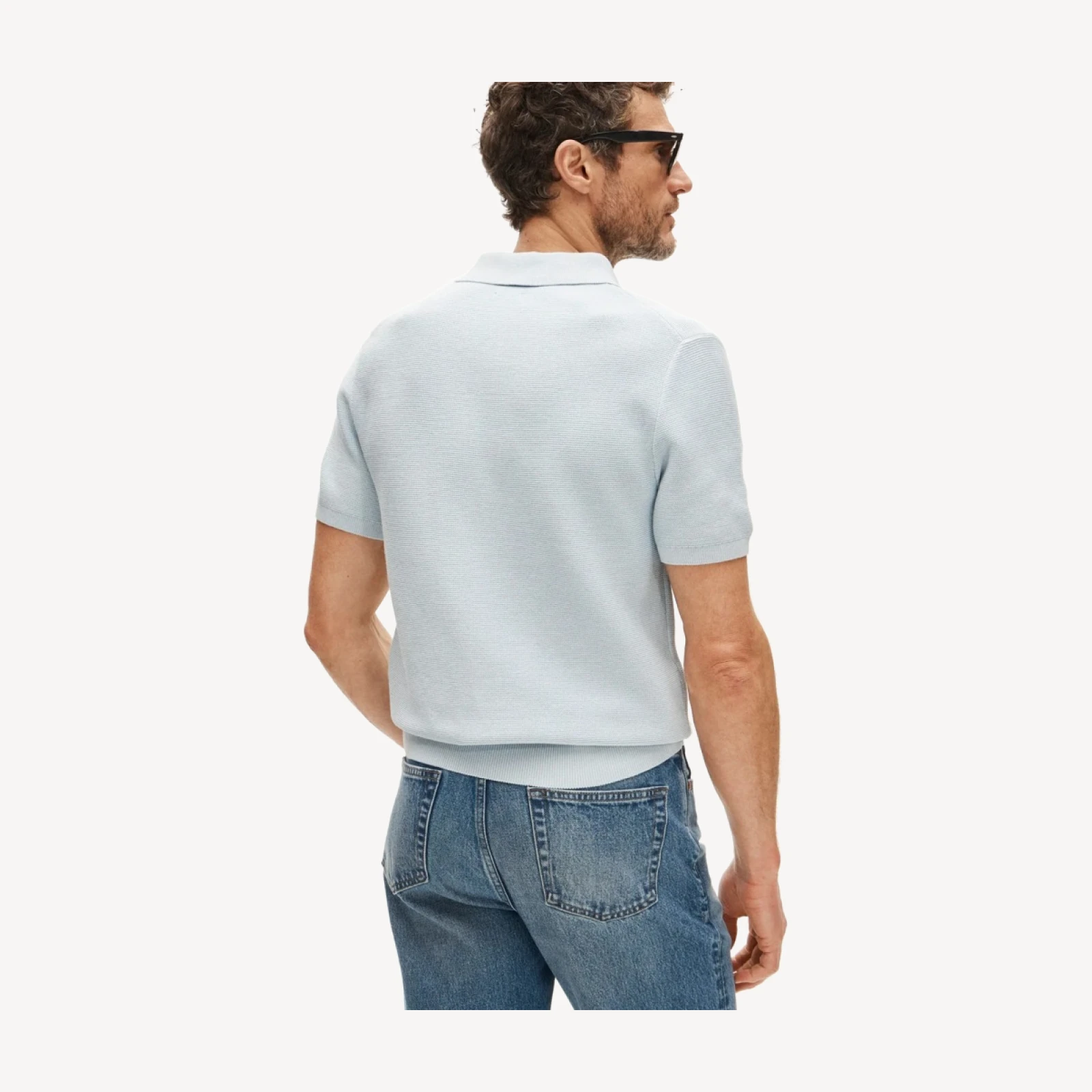 Short-sleeve sweater-polo in Pima cotton