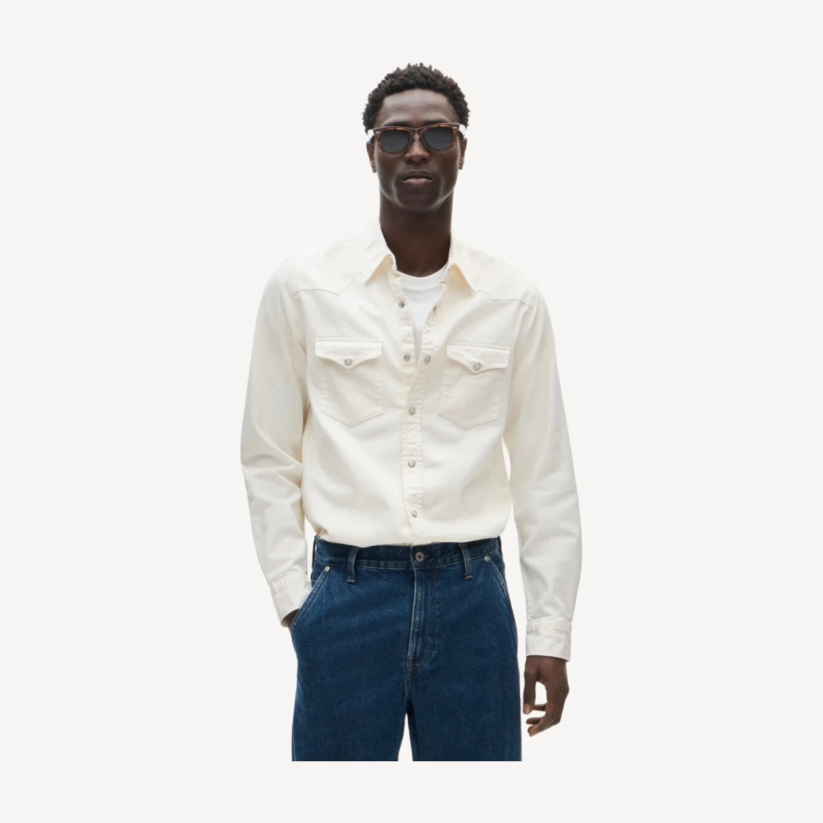 Midweight denim western shirt in ecru