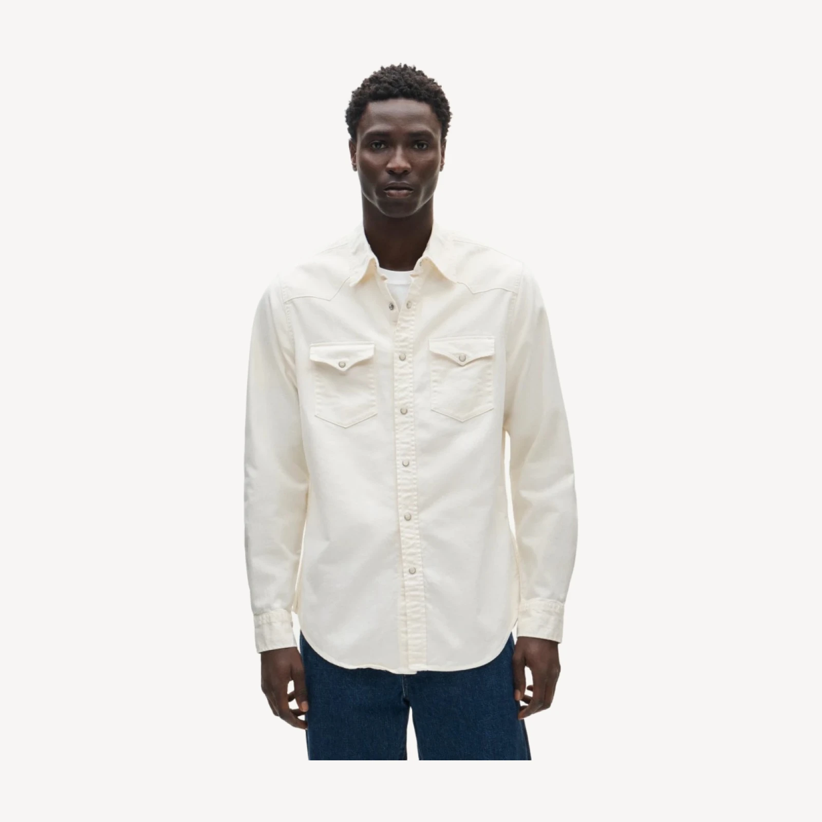 Midweight denim western shirt in ecru