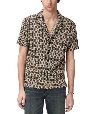 John Varvatos Sanford Short Sleeve Camp Collar Shirt in Bold Jacquard