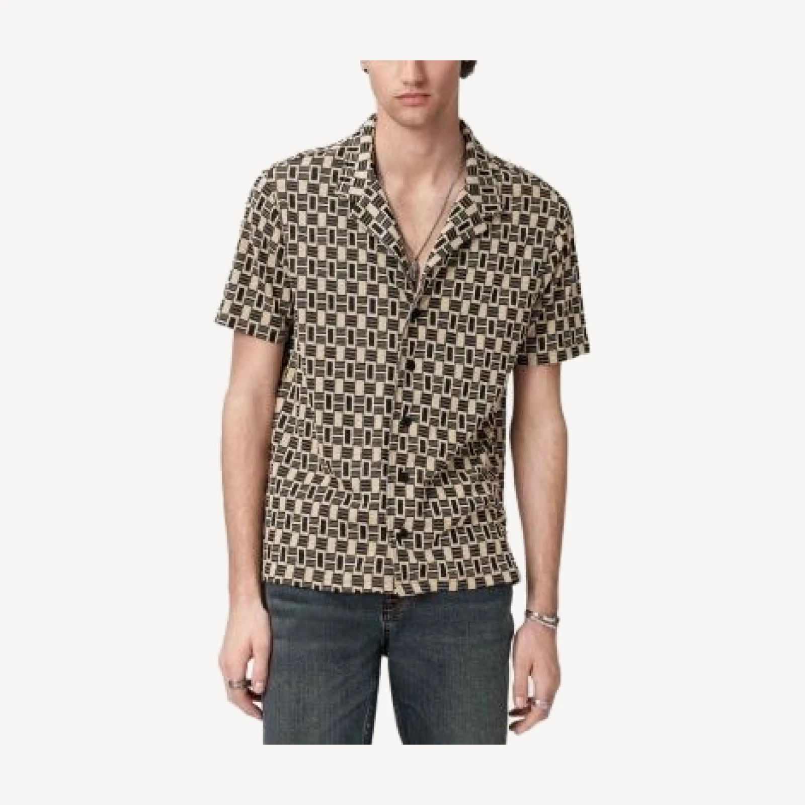 John Varvatos Sanford Short Sleeve Camp Collar Shirt in Bold Jacquard