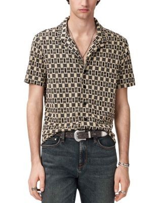 John Varvatos Sanford Short Sleeve Camp Collar Shirt in Bold Jacquard