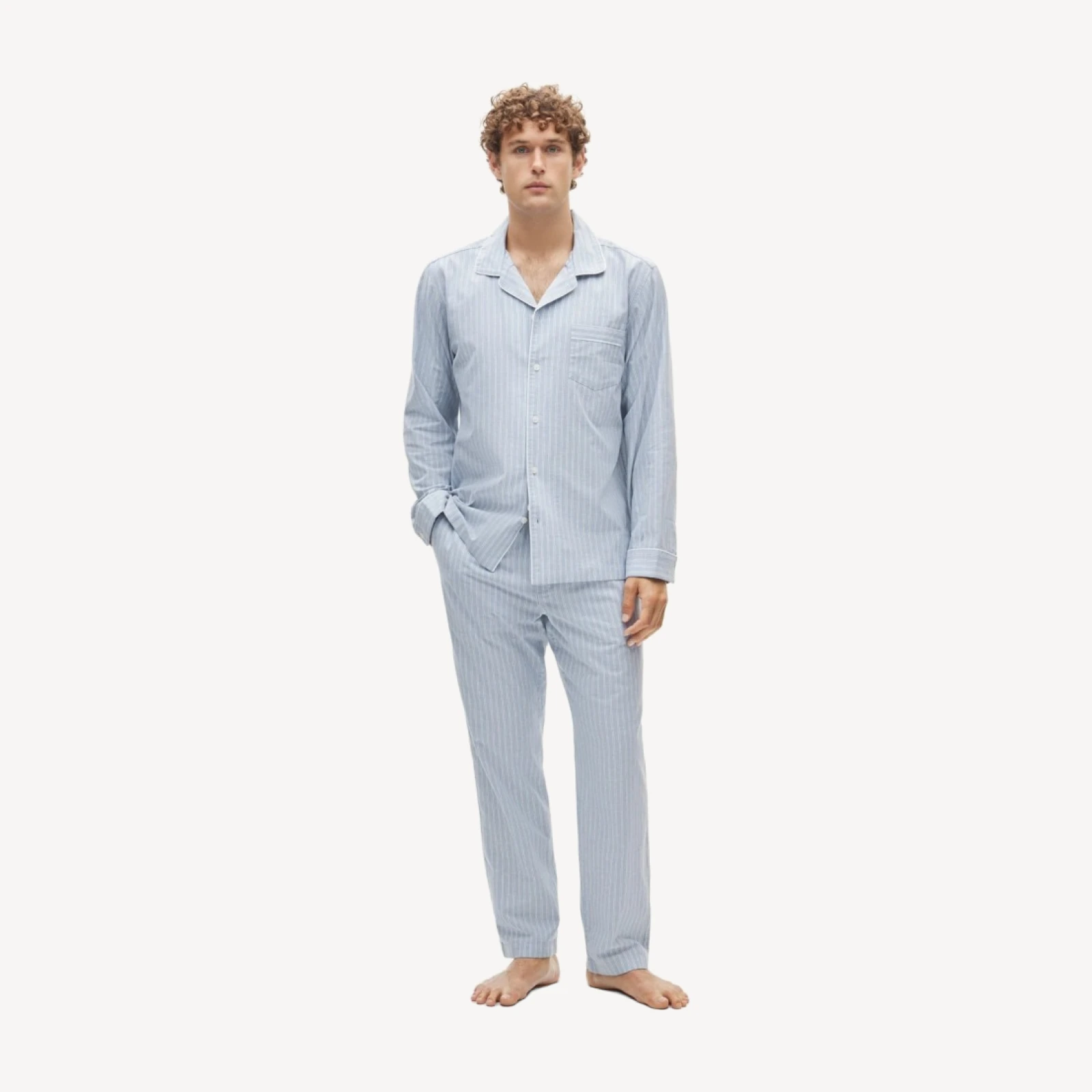 Broken-in oxford lounge set in organic cotton stripe