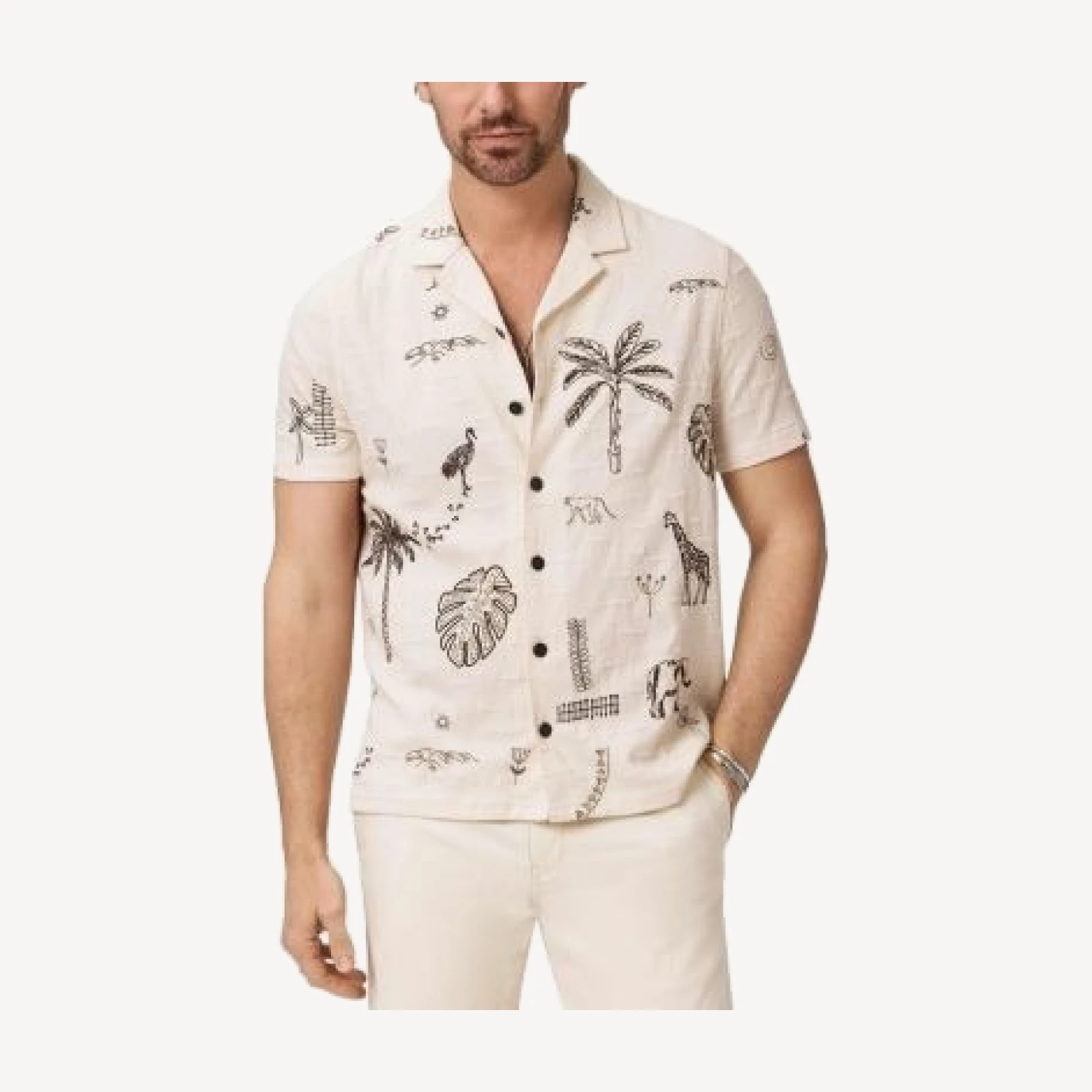 John Varvatos Beeston Short Sleeve Camp Collar Shirt With Safari Daytime Embroidery