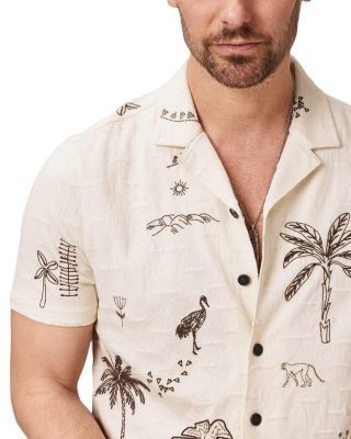 John Varvatos Beeston Short Sleeve Camp Collar Shirt With Safari Daytime Embroidery