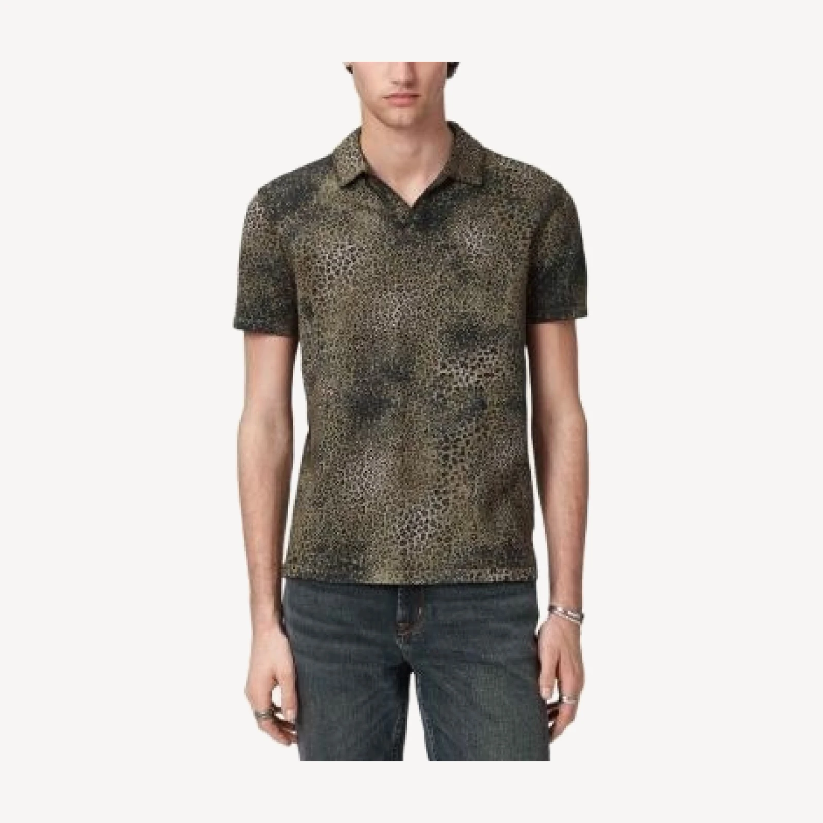 John Varvatos Perkins Short Sleeve Johnny Collar Polo With Animal Jacquard