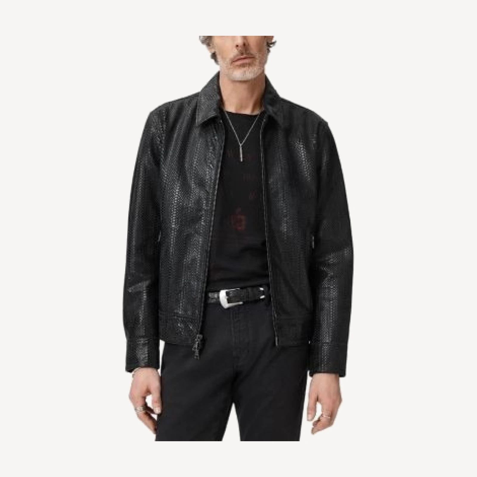 John Varvatos Benjamin Embossed Leather Jacket