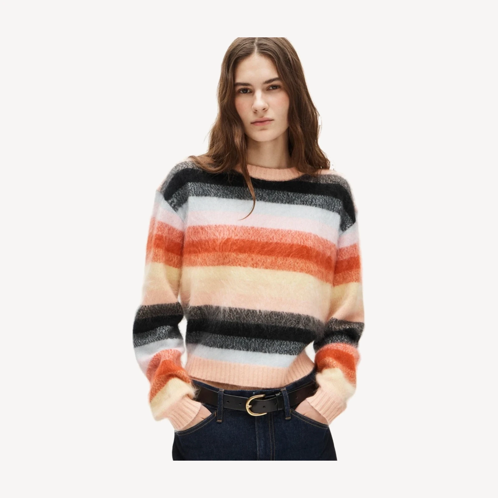 Perfect brushed cashmere crewneck sweater in stripe