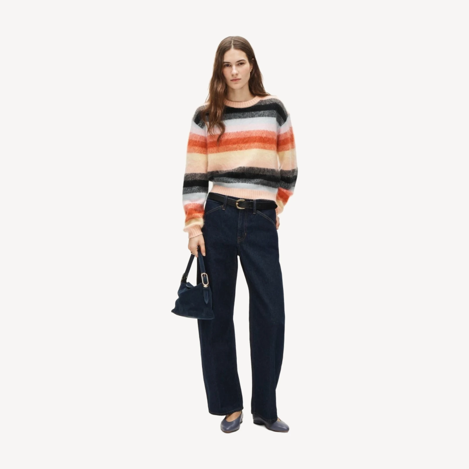 Perfect brushed cashmere crewneck sweater in stripe