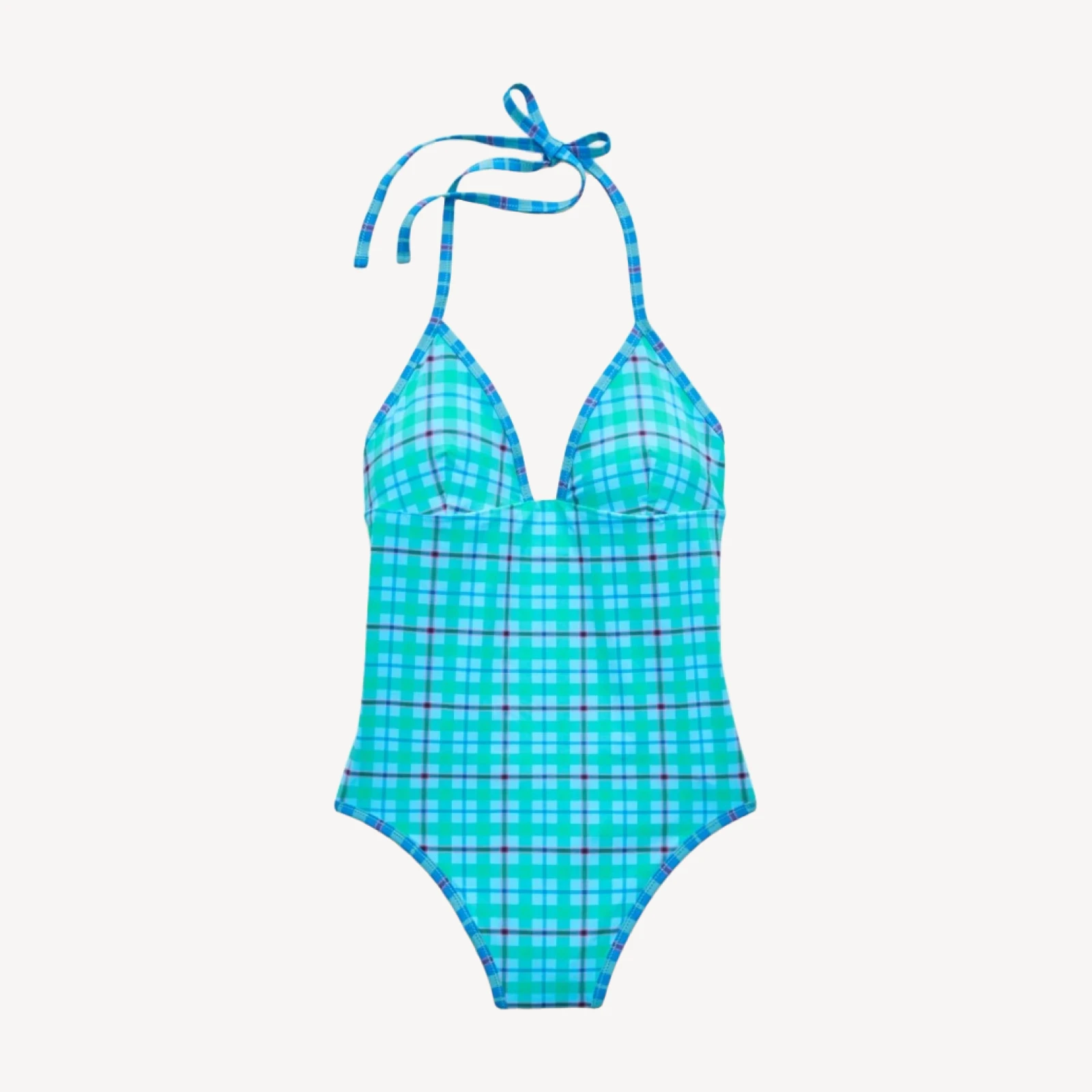 V-neck one-piece in reversible plaid print