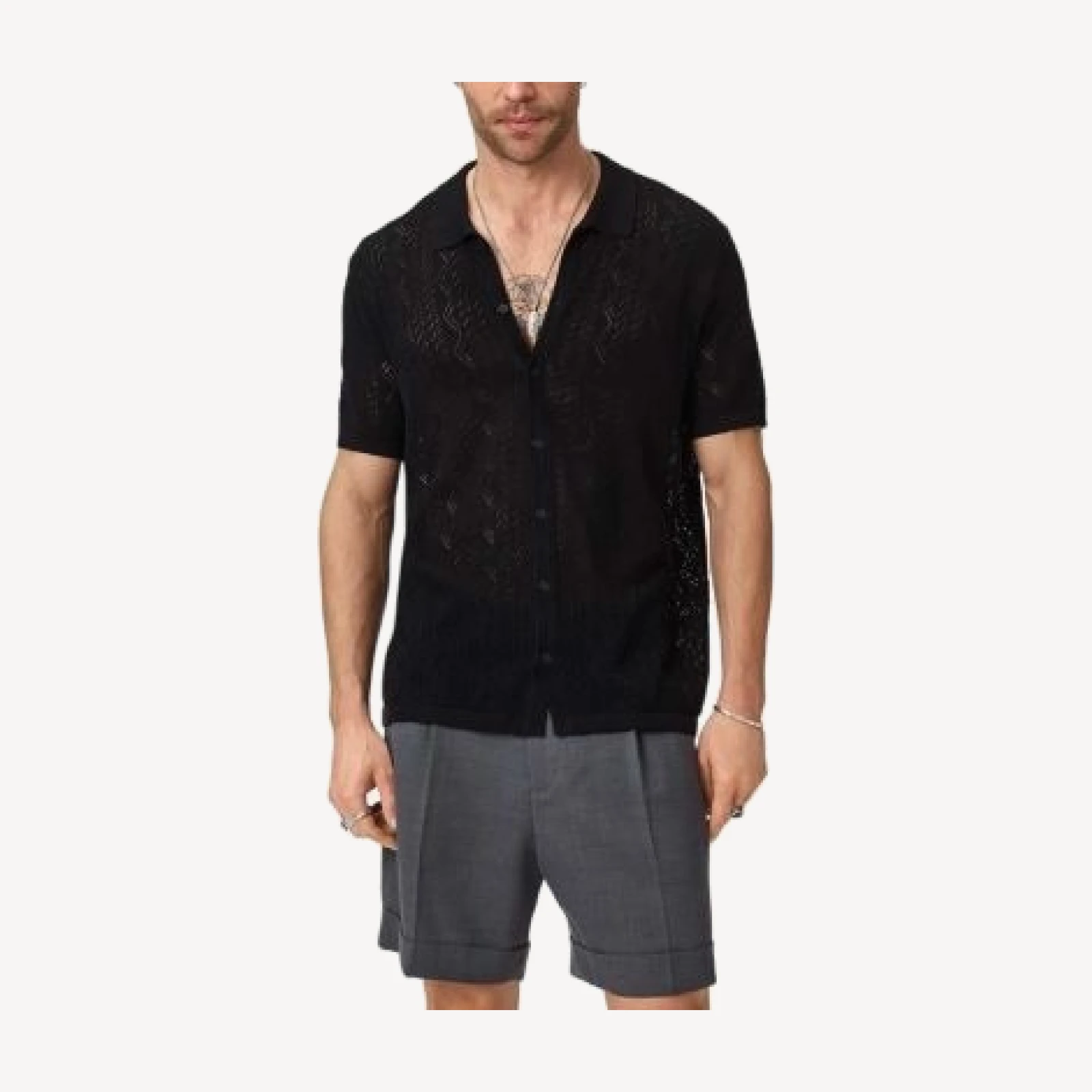 John Varvatos Emil Short Sleeve Pointelle Sweater Shirt