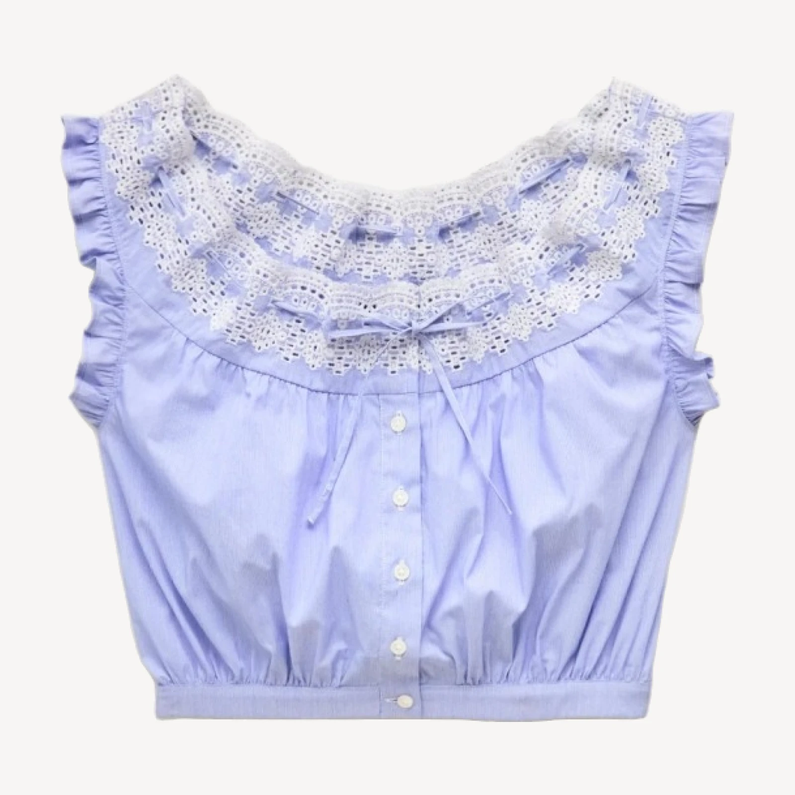Embroidered ruffle-trim cropped tank top