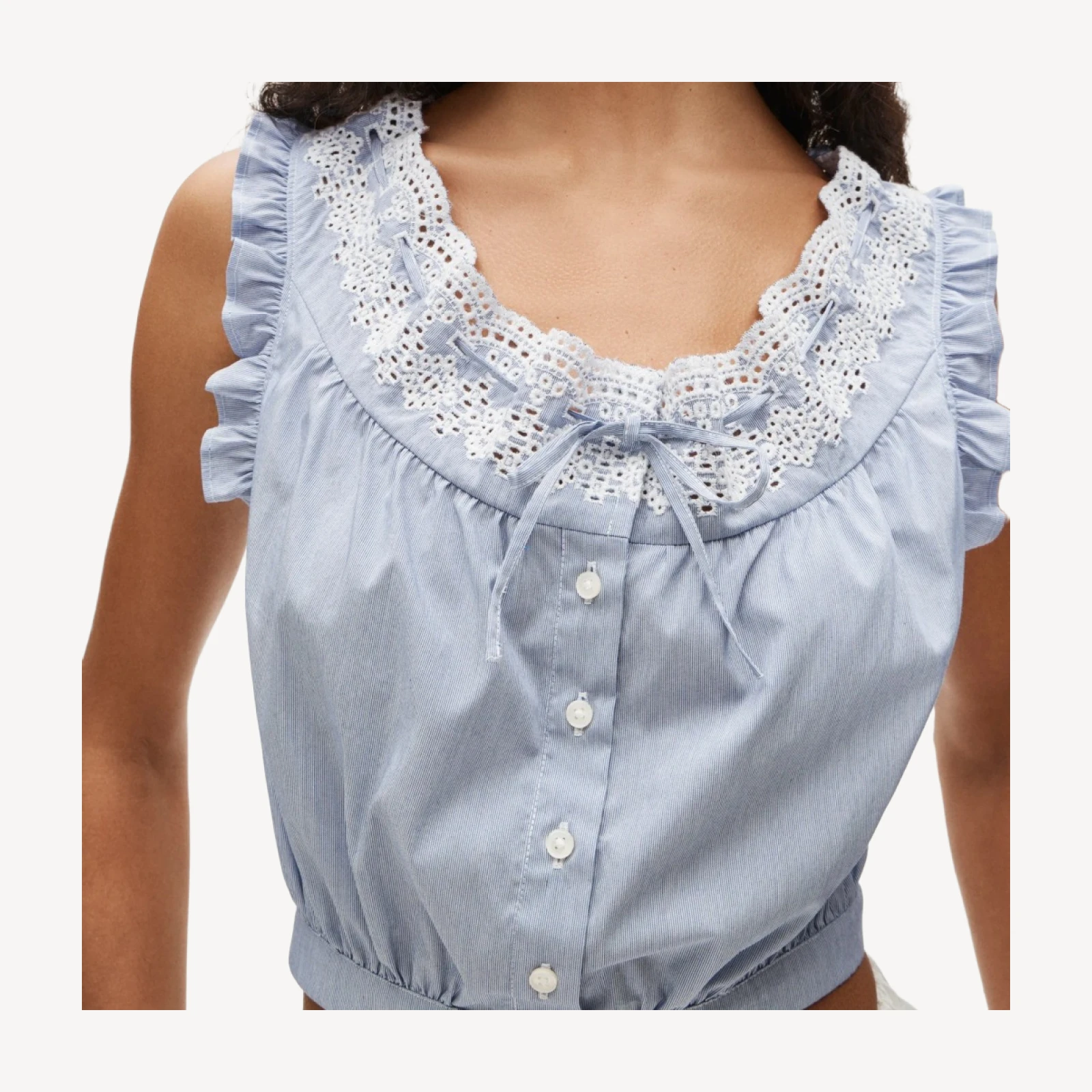 Embroidered ruffle-trim cropped tank top