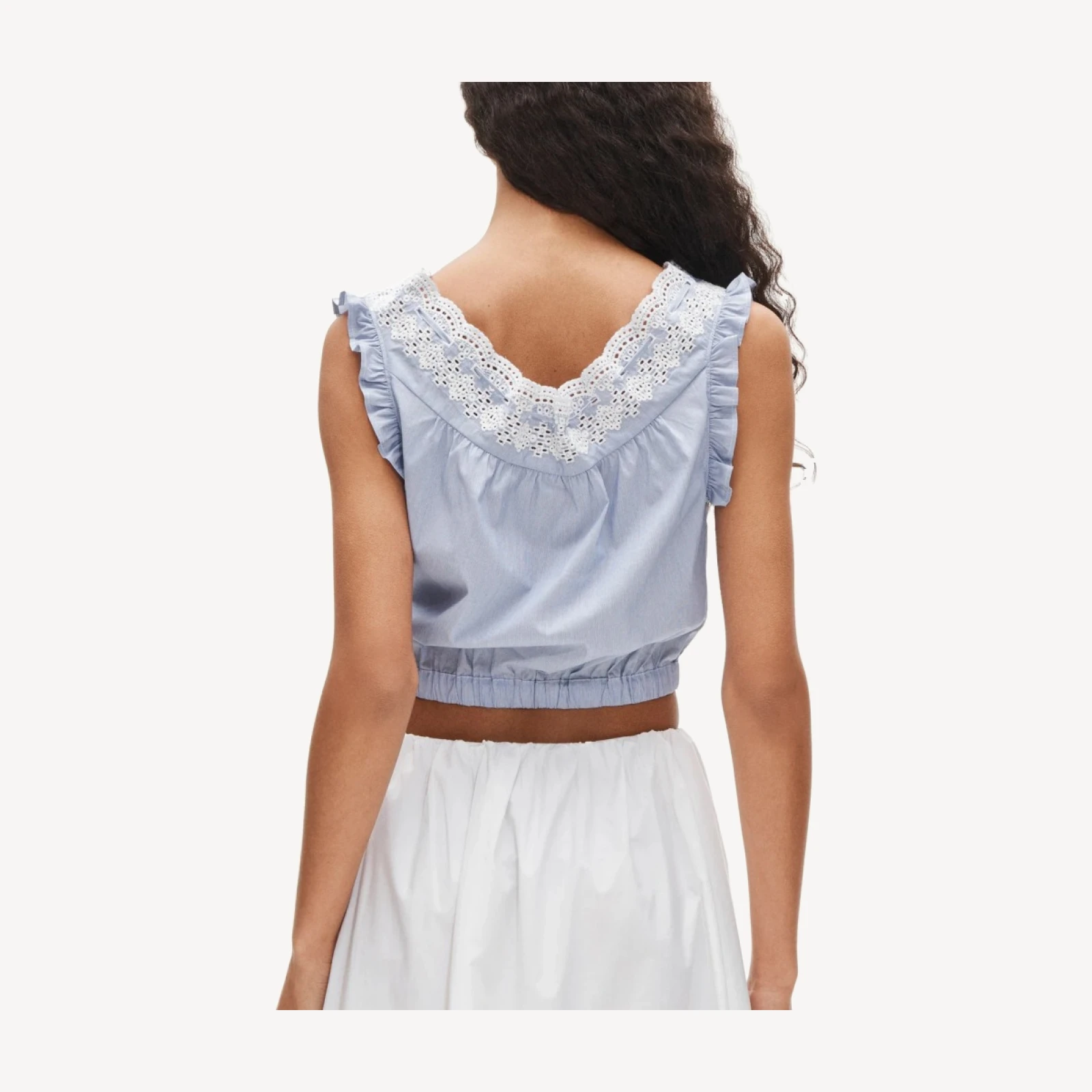 Embroidered ruffle-trim cropped tank top
