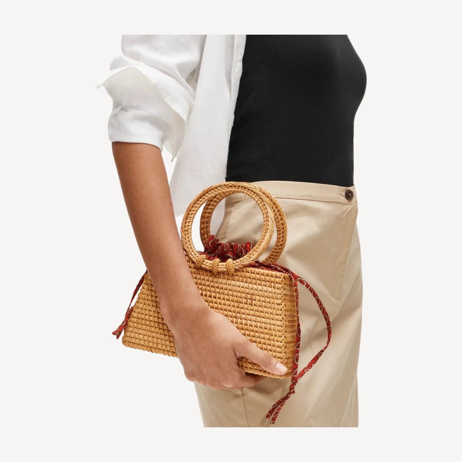 Rattan round-handle bag