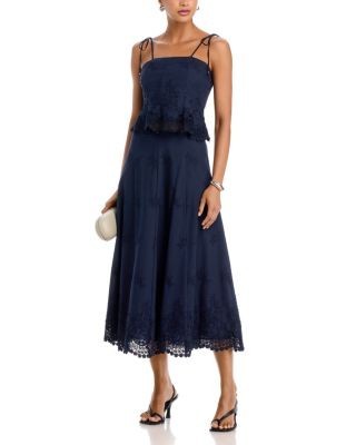 Aqua Embroidered Midi Skirt - Exclusive