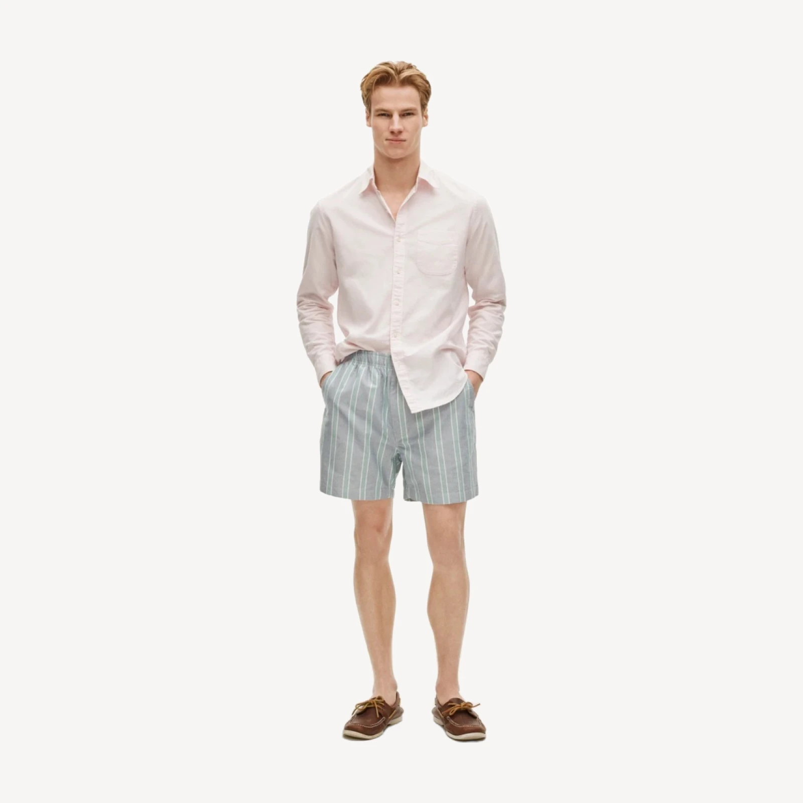 5.5" Pier short in cotton oxford stripe