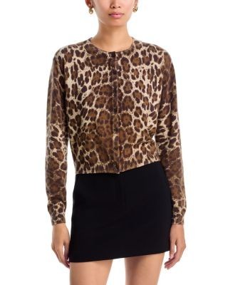 Aqua Ilana Leopard Print Crewneck Cardigan - Exclusive