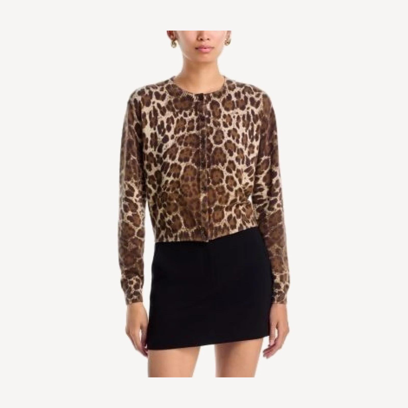 Aqua Ilana Leopard Print Crewneck Cardigan - Exclusive