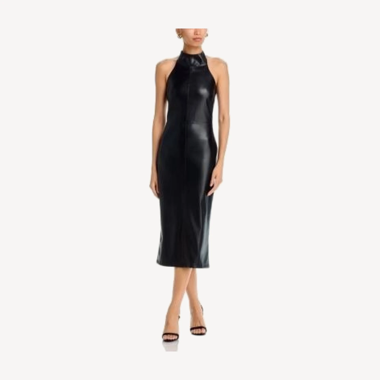 Aqua Faux Leather Halter Midi Dress - Exclusive