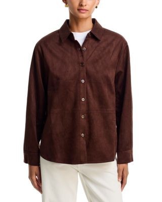 Aqua Faux Suede Fold Collar Shirt - Exclusive