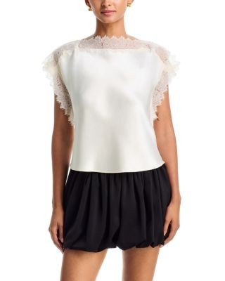 Aqua Lace Trim Satin Top - Exclusive