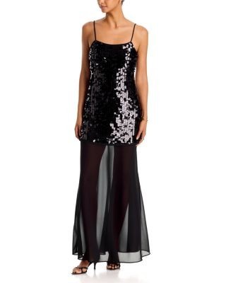 Aqua Paillette & Sheer Maxi Dress - Exclusive