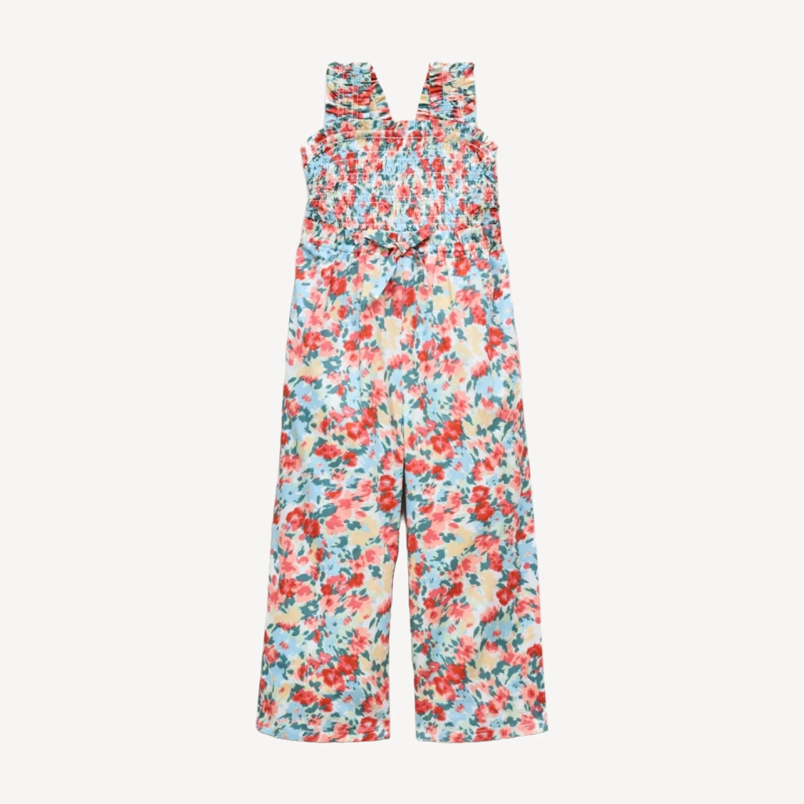 Girls' smocked jumpsuit in painted floral