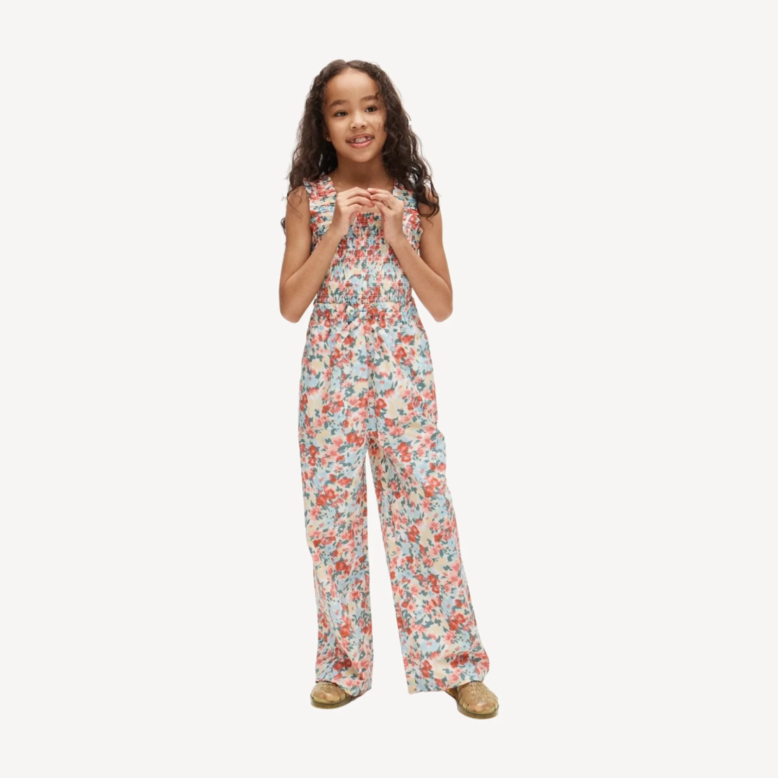 Girls' smocked jumpsuit in painted floral