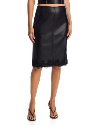 Aqua Faux Leather Lace Trim Skirt - Exclusive