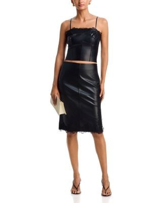 Aqua Faux Leather Lace Trim Skirt - Exclusive