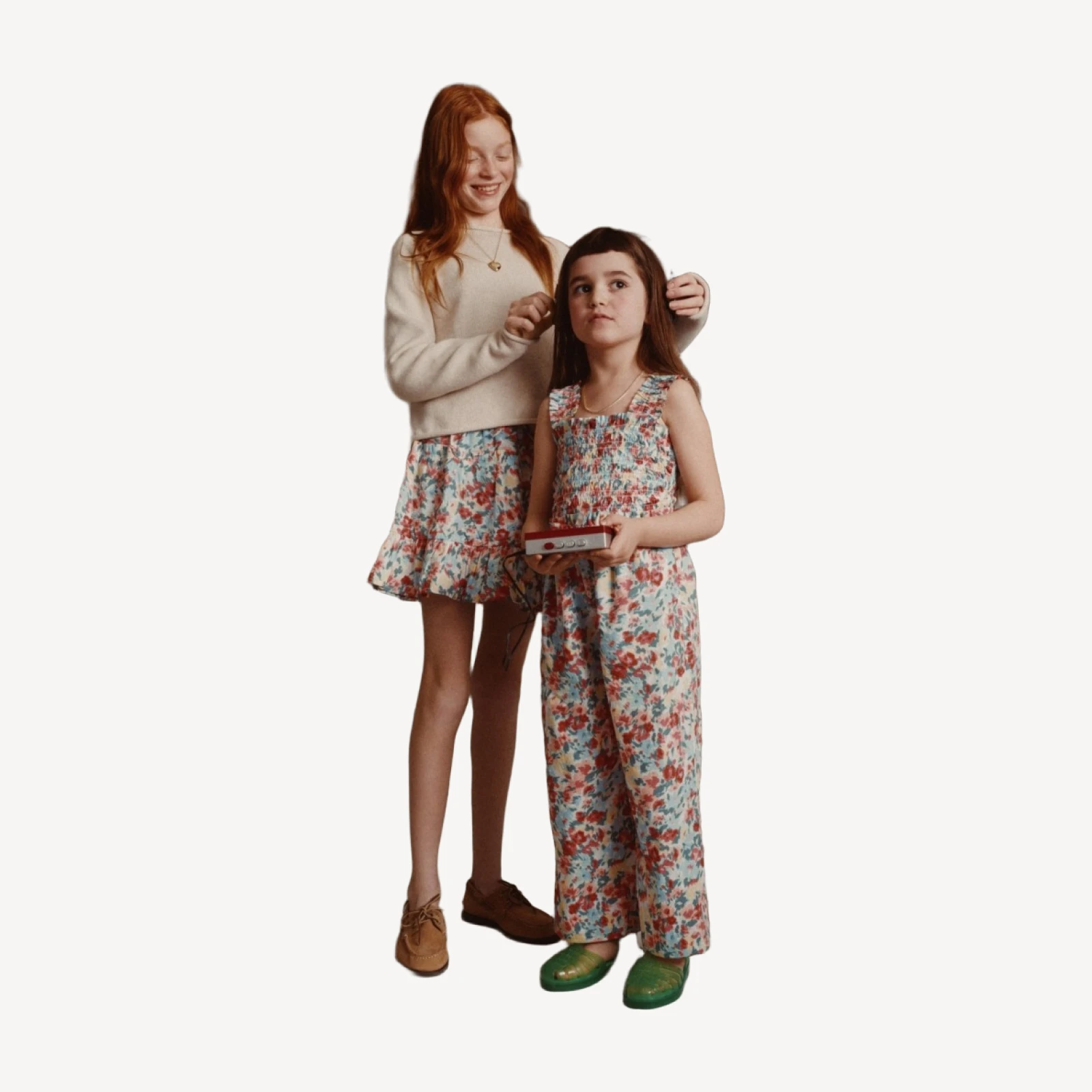 Girls' smocked jumpsuit in painted floral