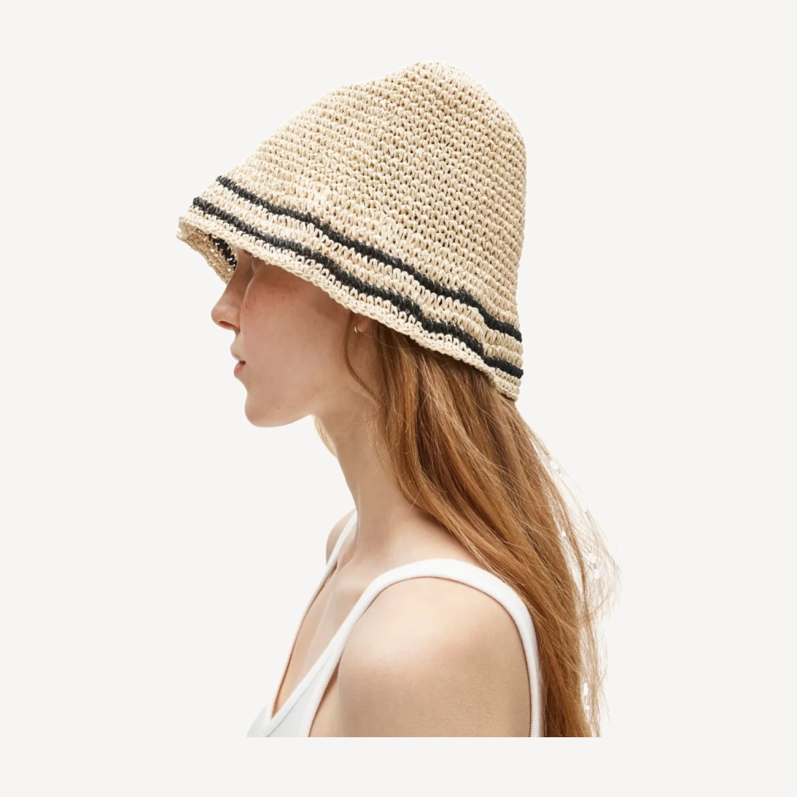 Straw bucket hat in stripe