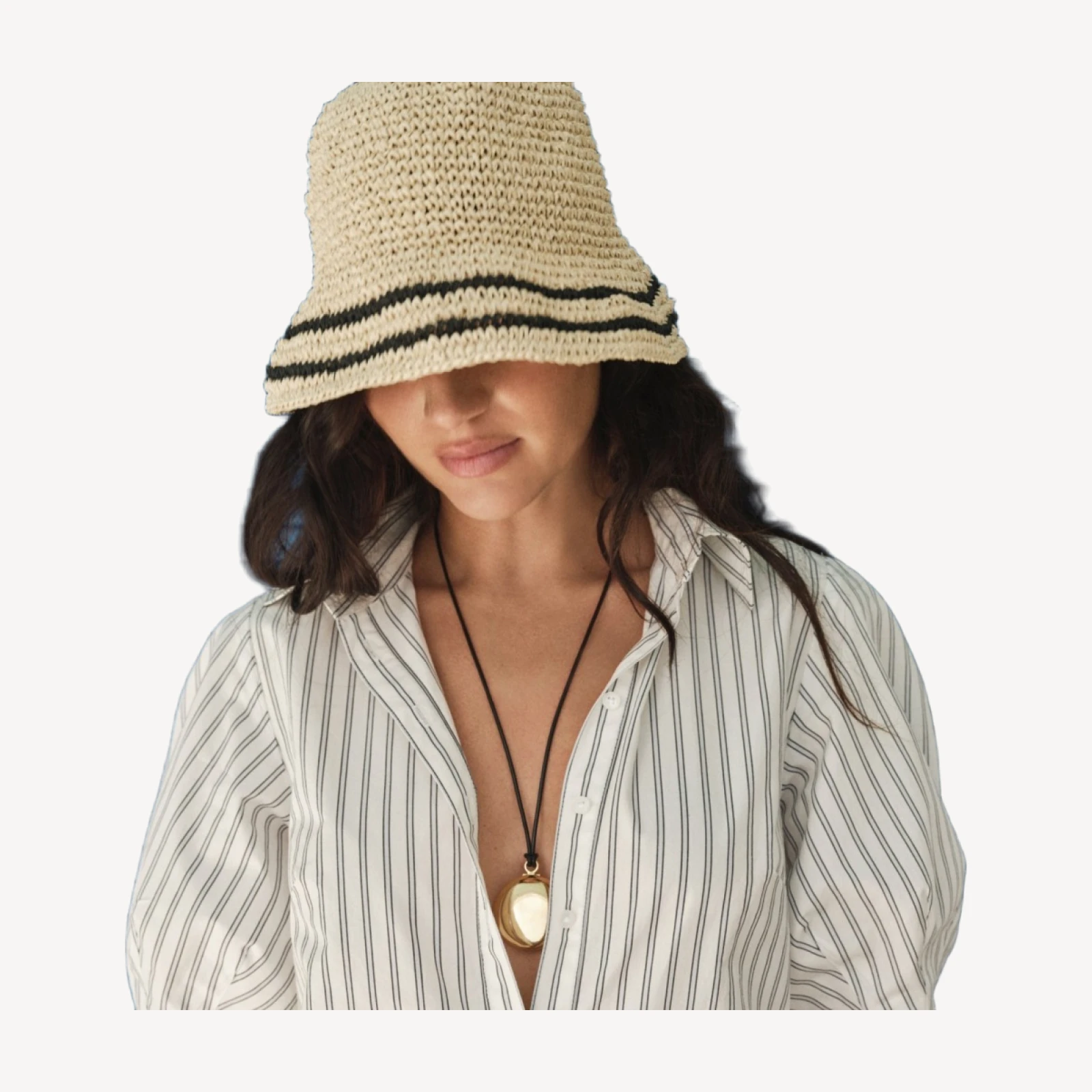 Straw bucket hat in stripe